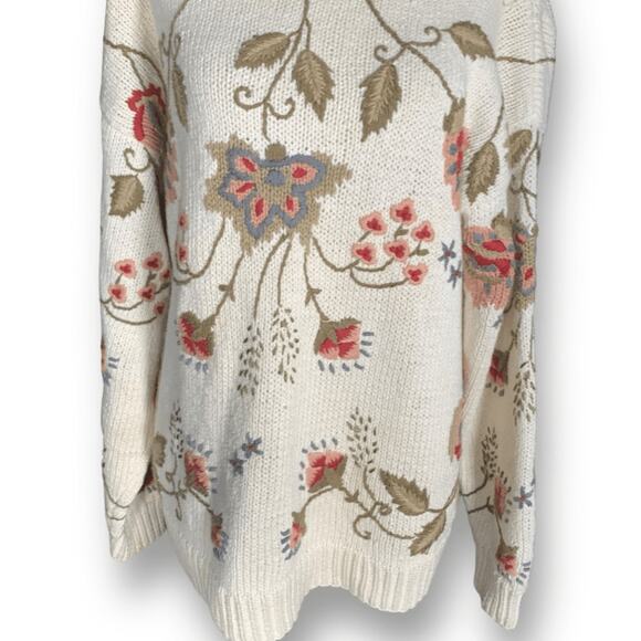 Vintage Women’s Country Suburbans Sweater Cream Floral Mock Neck Knit Medium - Picture 6 of 10